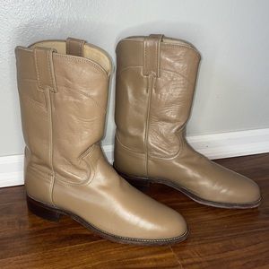 Justin Women’s Roper Boots in Beige Tan Leather Size 8